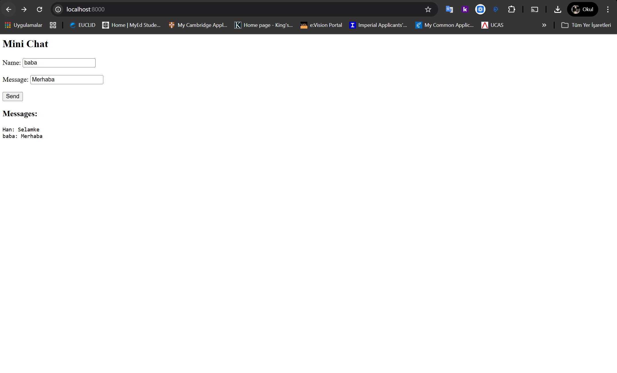 Mini chat messages on computer browser